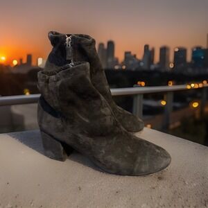 Eileen Fisher Women's 10 Black Suede Hollis Block Heel Boots Zip Closure